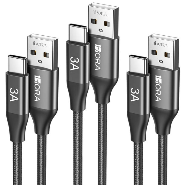 Cable USB C a USB A 1 Hora 3 Paquete 60W 3A Nylon Rojo Carga Rápida 1M para iP16 Galaxy Xiaomi Switc