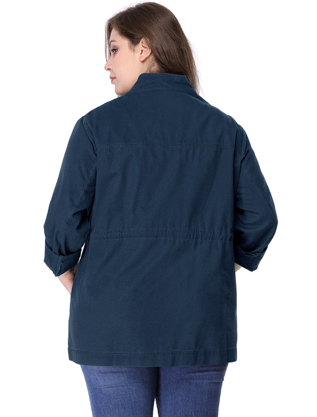 DARING DIVA Women's Plus Size Drawstring Waist Zip-up Utility Jacket 5X Dark Blue