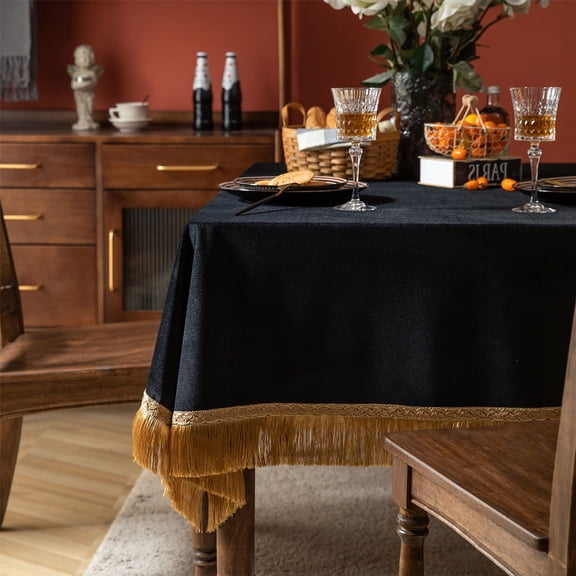 XmhyTop-A Thickset Velvet Tablecloth with Elegant Tassels, 100x160cm Banquet Wedding Party Table Cover, Decorative Event Home Table Cloth,Black