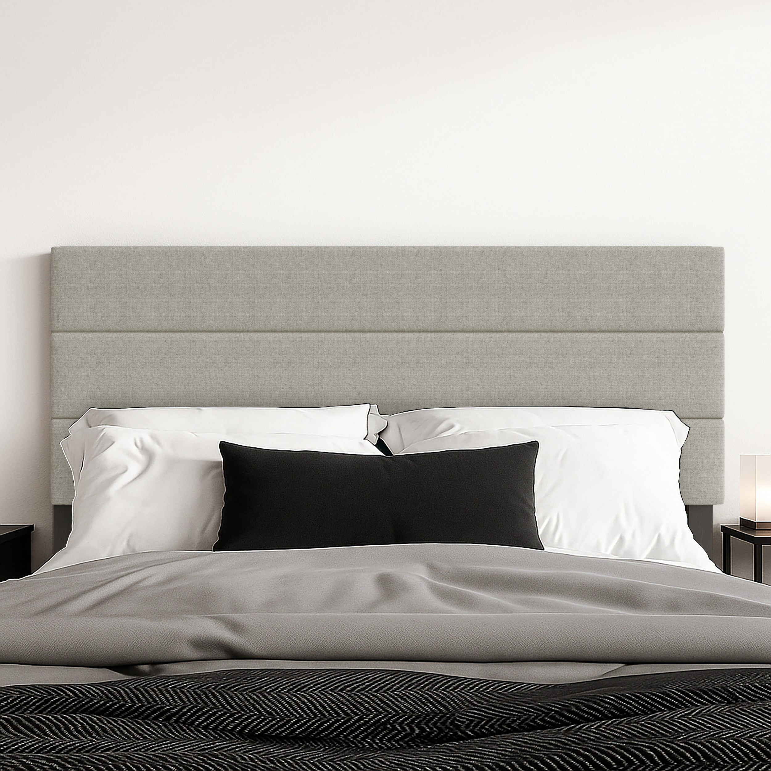 Home Design Etta King Upholstered Headboard with Channel Tufting and Foam Padding, Warm Gray, Easy assembly