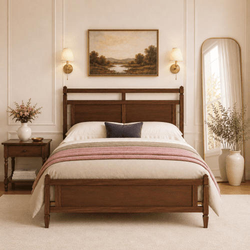 HICOMILA Mid-Century Wooden Platform Bed with Open Frame