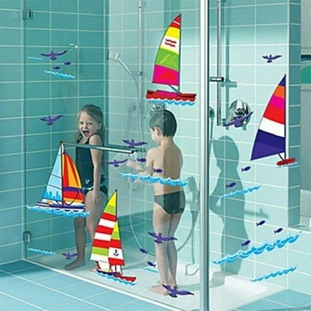 Wall Sticker Wall Decals, Sailing Ocean Waterproof Bathroom Stickers