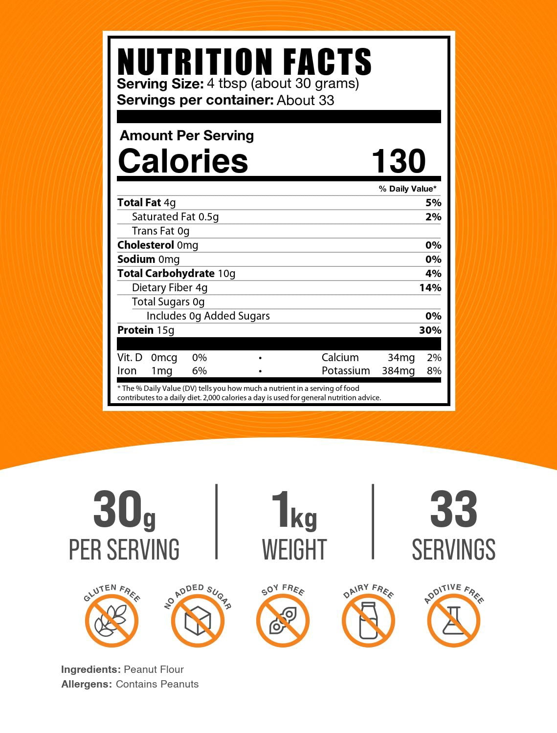 BulkSupplements Peanut Protein Powder- 1 Kilogram (2.2 lbs)