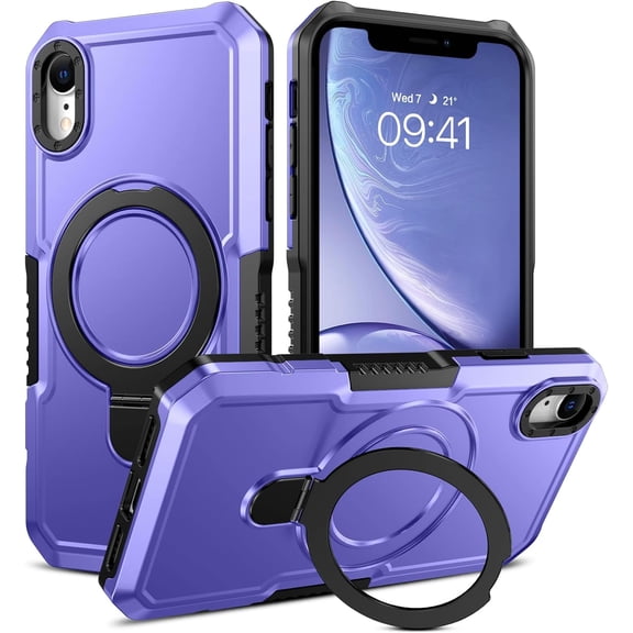 Design for iPhone XR Case, Built in Kickstand & Ring Holder Grade Heavy Duty Shockproof Protective Phone Phone Cases for Apple iPhone XR 6.1", Purple