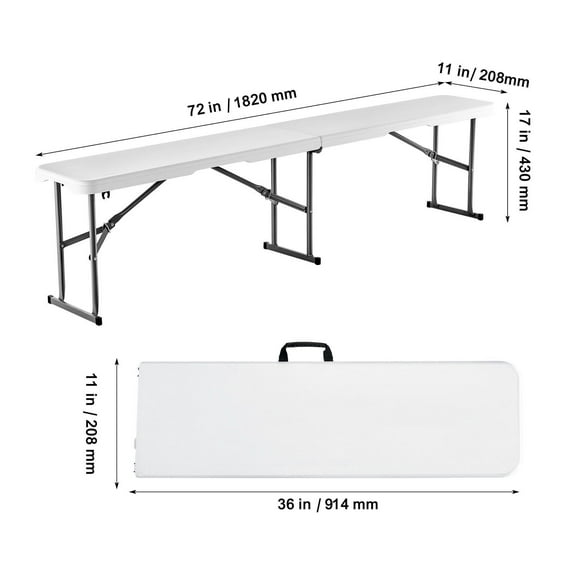Portable 6FT Plastic Folding Bench, Sturdy Outdoor Seating for Picnics, Camping, Gardens & Patios