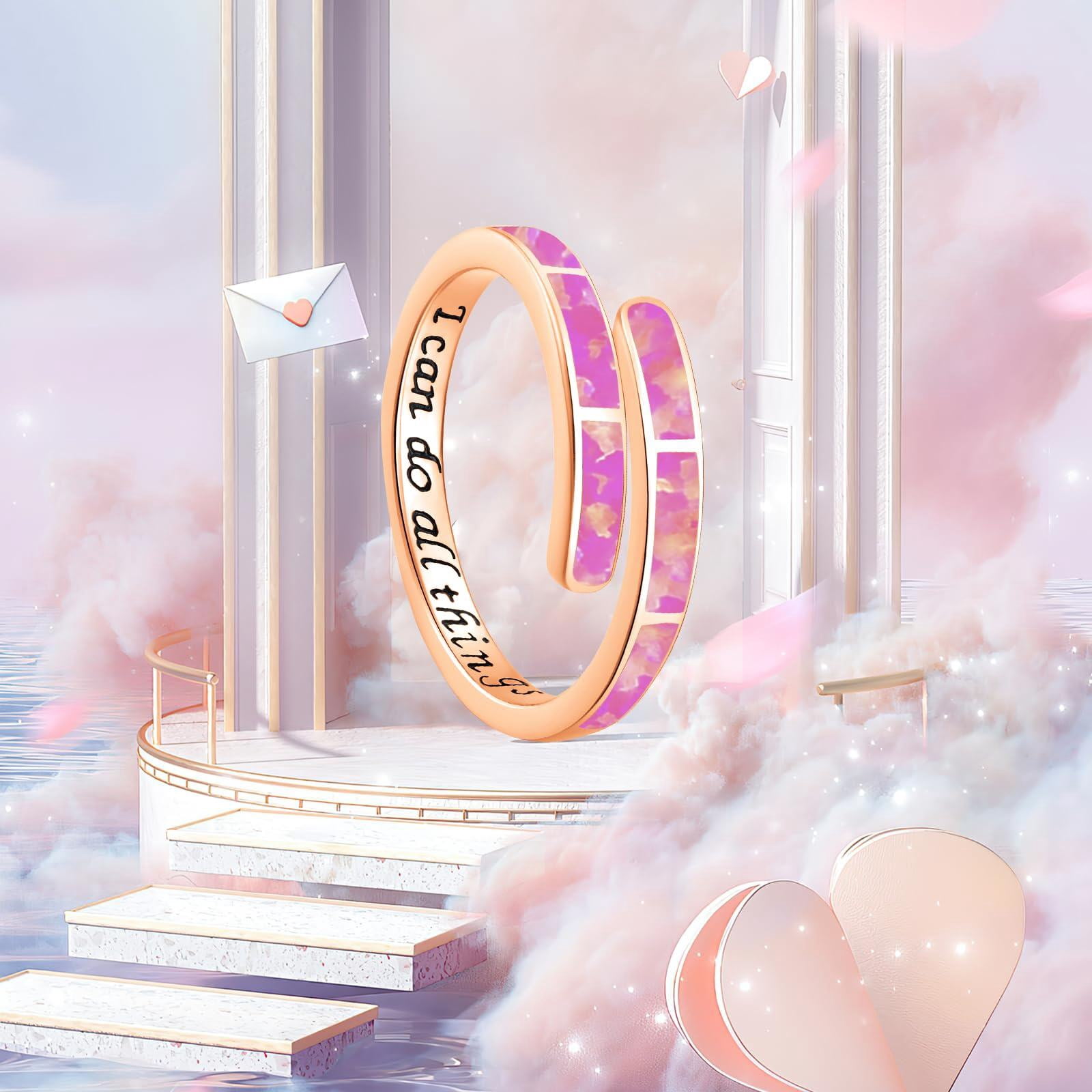 Coachuhhar Opal Ring 925 Sterling Silver Adjustable Pink Opal Rings Opal Jewelry Gifts for Women Birthday