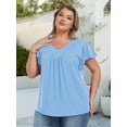 thumbnail image 5 of Womens Plus size Top V Neck Short Ruffled Cap Sleeves T Shirts Loose Summer Tops For Women With Neckline Shirred XL-5XL, 5 of 10