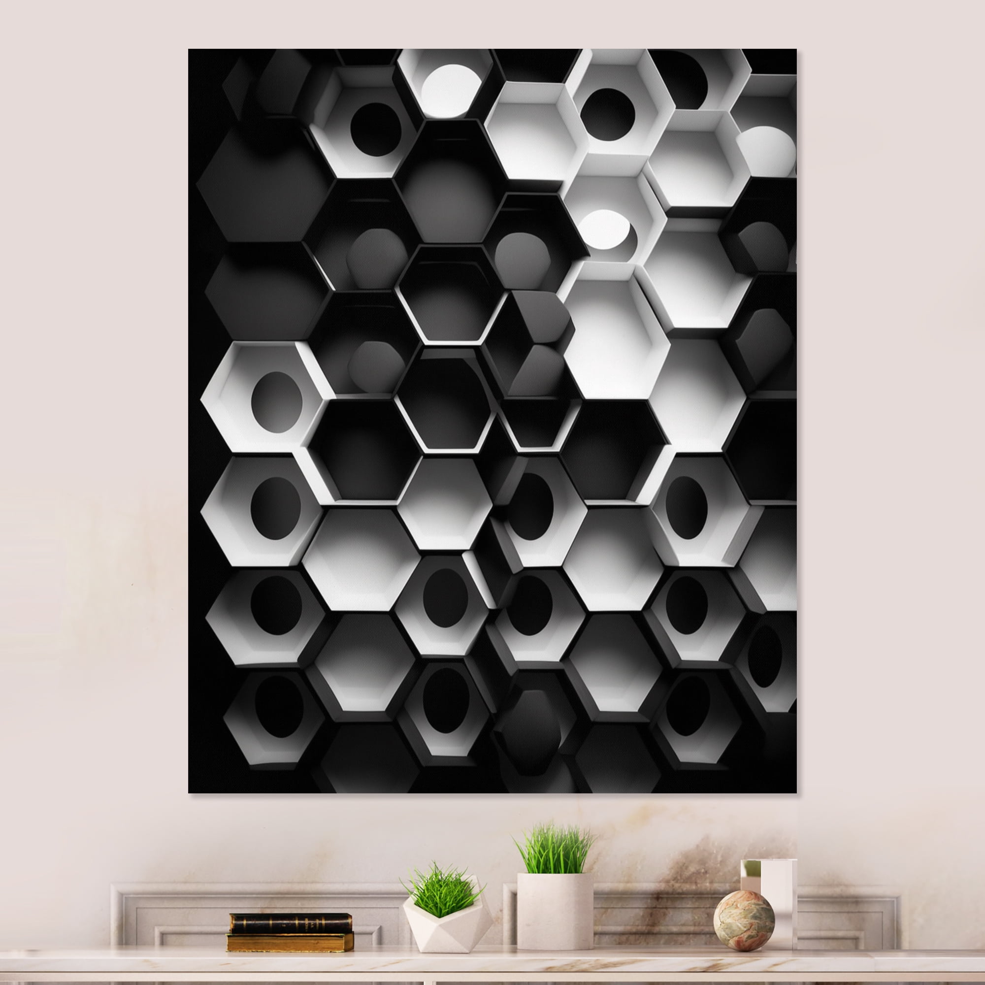 Designart Abstract Geomtric Black And White II Canvas Wall Art