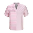 thumbnail image 5 of Trendy Striped Shirts for Women V Neck Split Short Sleeve Dressy Casual Blouses Summer Tops Loose Fit (XL, Pink), 5 of 6