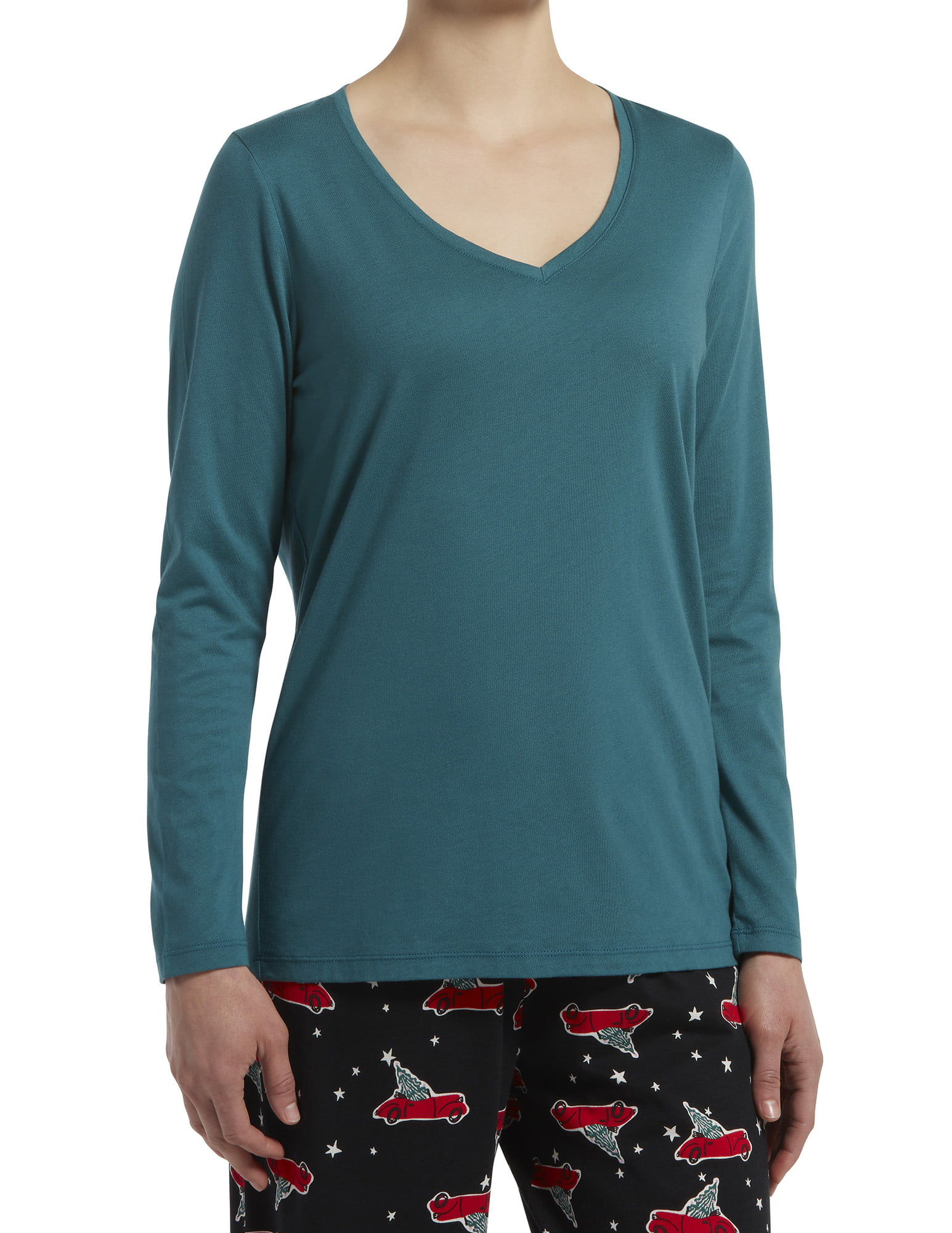 Hue Womens Solid Long Sleeve V-Neck Sleep Tee Pajama Tops