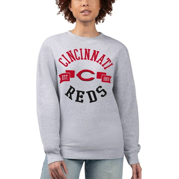 Women's G-III 4Her by Carl Banks Heather Gray Cincinnati Reds Team Logo Fleece Pullover Sweatshirt
