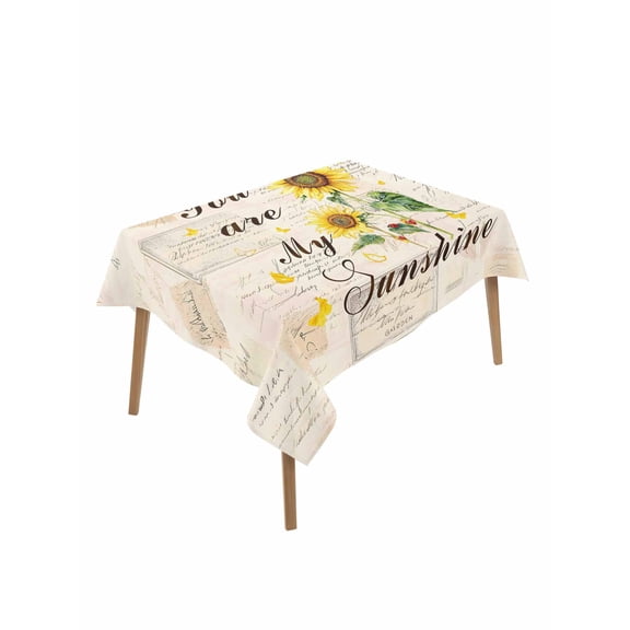 Sunflower Table Cloth, Waterproof Tablecloth for Rectangle Tables, Vintage Botanical Reusable Washable Fabric Table Cover for Restaurant Kitchen Dining Tables 60"x102" Farmhouse Floral