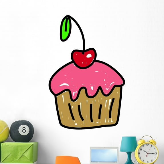 Cherry Cupcakes Wall Decal Sticker by Wallmonkeys Vinyl Peel and Stick Graphic (48 in H x 32 in W