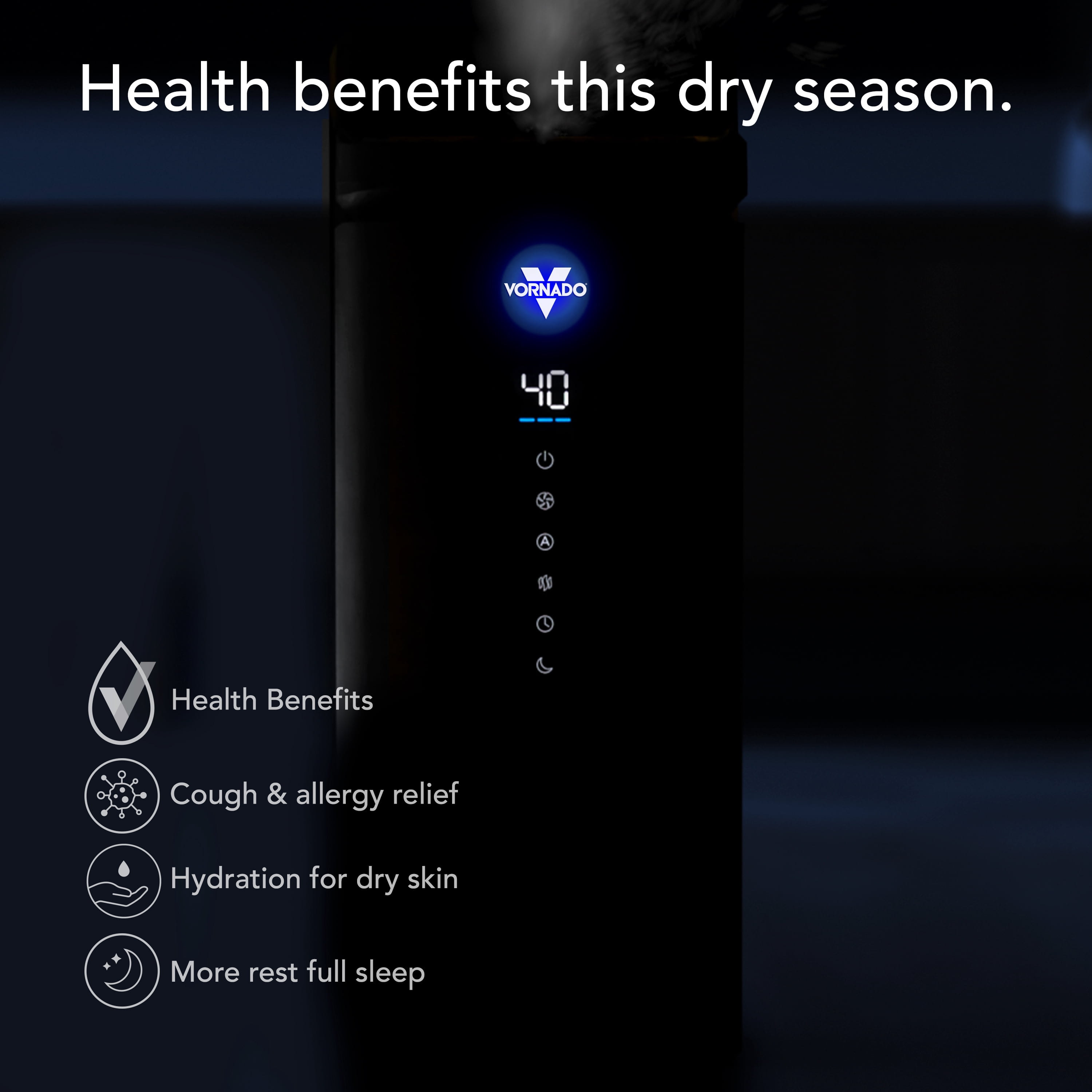 Vornado MISTIC 8 Whole Room Ultrasonic Humidifier, Top-Fill, Aromatherapy, 2-Gallon Tank, 3-Gallon Output, Warm or Cool Mist Humidifier, Automatic Humidity Control, Included Scent Pads