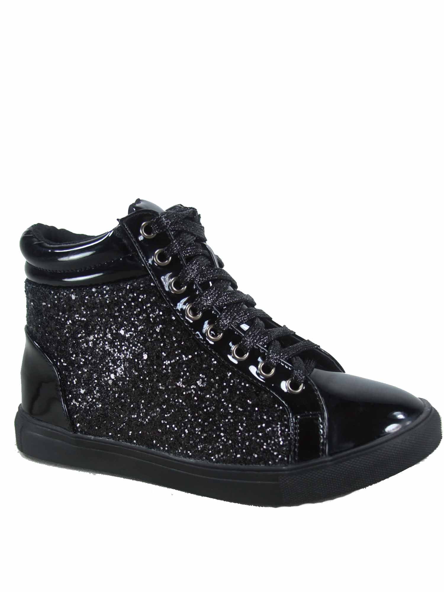 Sparkle25 Women's Glitter Metallic Lace Up High Top Flat Fashion