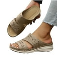 thumbnail image 7 of Womens Slides Sandals With Arch Support Comfort Yoga Mat Cushion Sandals Summer Beach Walking Ladies Flat Orthopedic Slip On Sandals Khaki 6.5, 7 of 7