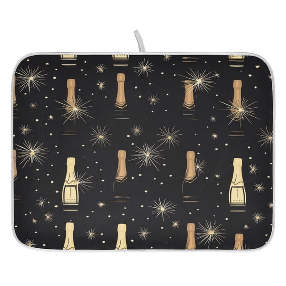 New Year's Theme Champagne Dish Drying Mat for Kitchen, Quick Drying Absorbent Soft Durable 16" x 18"