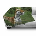 thumbnail image 3 of Tiger Soft Flannel Fleece Throw Blanket, Black Striped Large Cat from Siberia Swimming in the Lake in the Forest, Cozy Plush for Indoor and Outdoor Use, 60" x 80", Fern Green Pale Brown, by Ambesonne, 3 of 6