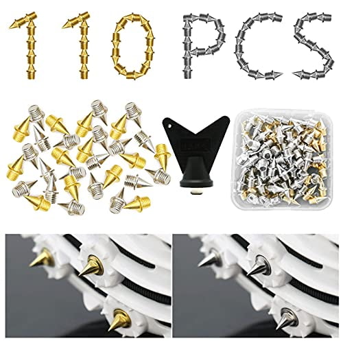 110 Pcs 1/4 inch Track Spikes Replacement for Track Shoes Hiking High Jumping Hard Steel Pyramid Spikes for Running Cross Country with Storage Box and Wrench