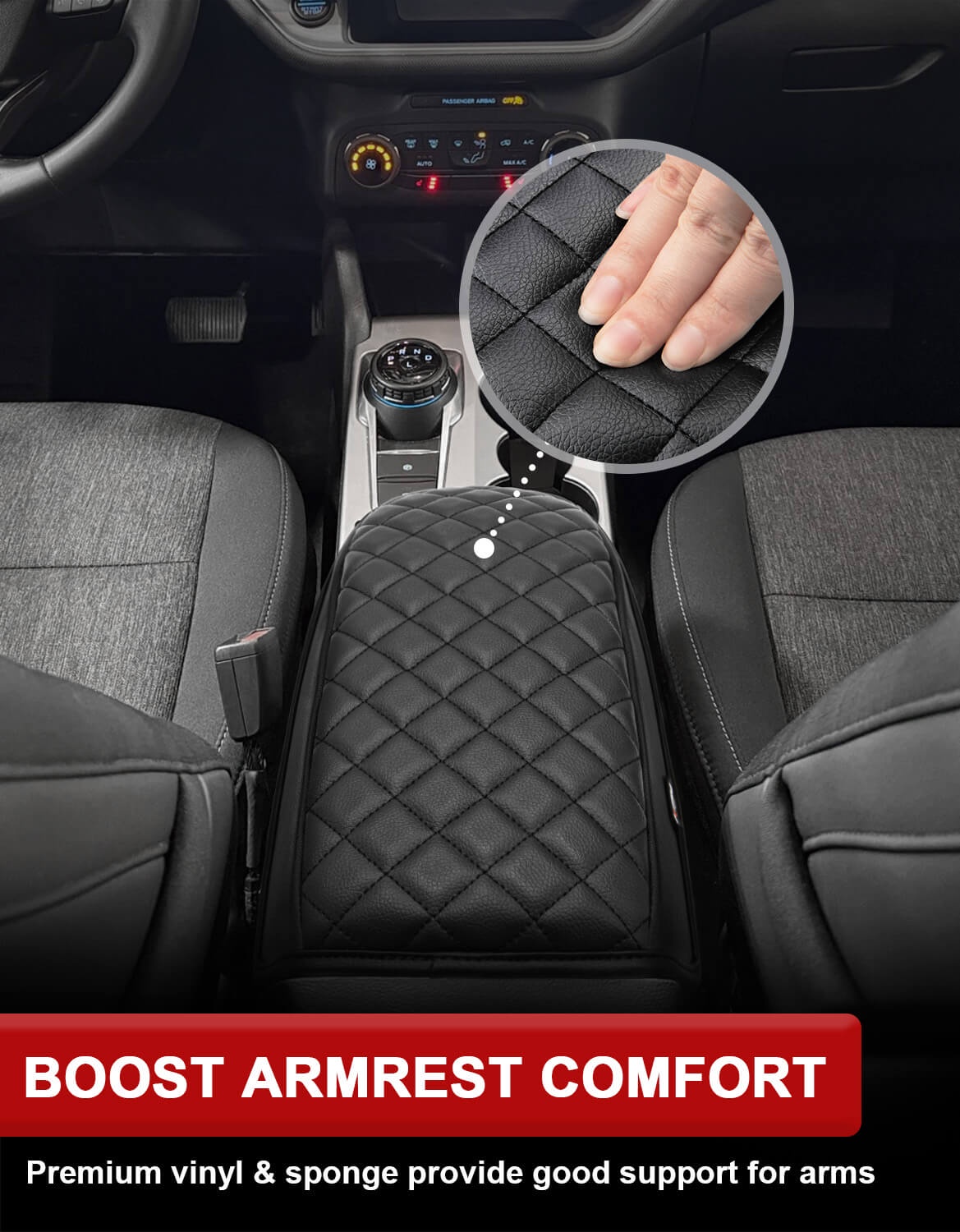 KBH Center Console Armrest Cover for 2021-2026 Ford Bronco Sport/2020-2026 Ford Escape Accessories, Leather Middle Console Cover Cushion Pad for Car Interior, Black