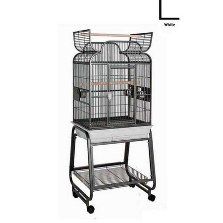 HQ 22 in. x 17 in. Opening Scroll Top Cage with Cart Stand - Platinum