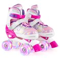 thumbnail image 1 of Costway Patins Quads Réglables à 4 Tailles avec Roues Lumineuses Protection de Sécurité pour 8 à 13 Ans Rouge Rose, 1 of 10