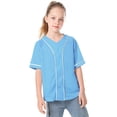 thumbnail image 5 of GiLiling Kids Baseball Jersey Button Down Solid Color Short Sleeve Shirt Hipster Hip Hop Active Team Sports Uniform (Sky Blue, 8-9 Years), 5 of 7