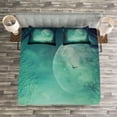 thumbnail image 3 of Ambesonne Teal Quilted Bedspread Set 3 Pcs, Spooky Forest Halloween, Queen Size, Teal, 3 of 3