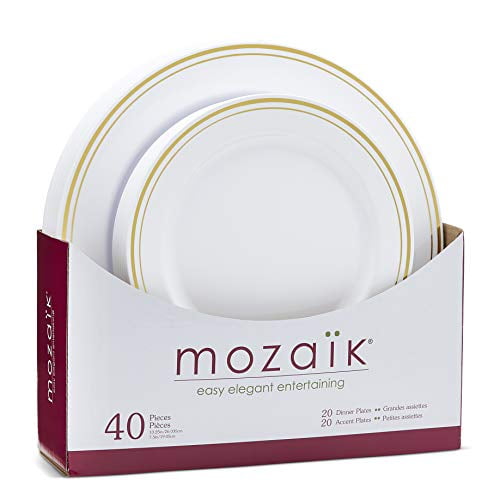Mozaik Premium Plastic Silver Banded Plate Set 40 Pieces