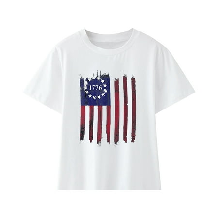 

Toddler Kids Girls T-Shirts Independence Day Flag Printed Short Sleeve Crew Neck 4th Of July Novelty Fashion Unisex Casual Tops Soft Cozy Comfortable Tshirts