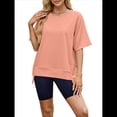 thumbnail image 3 of Camisetas de Gran Tamaño para Mujer, Cuello Redondo, Corta, Blusas Casuales de Verano, Blusas Holgadas de Corte Alto Rosa XL, 3 of 10