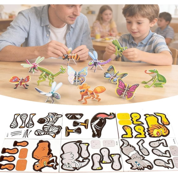 DIY 3D Creative Insect Paper Jigsaw Puzzle, 25 PCS 3D Animal Puzzles Without Tools, Educational Crafts Kit, Easy Assembly Animal Dinosaur Airplane Theme Screen-Free Activities
