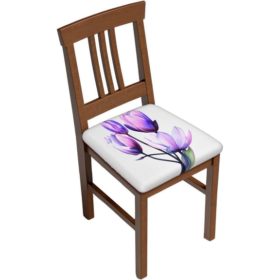 4 Packs Removable Chair Seat Covers for Dining Room, Spring Purple Flower Stretchable Wedding Party Chair Slipcovers Cushion Protector Summer Tulip Furniture Decor, 16.9x16.9 Inches