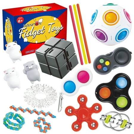 HANMUN Fidget Toys Pack, Fidget Spinners Adult Sensory Toys Pop Stress Toys Box for Relaxing, Calming, 25pcs Poppet Figit Package , Bulk Cube Balls for Kids