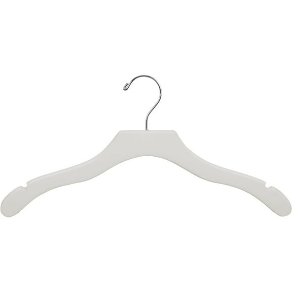 International Innovations White Wavy Top Hanger, Box of 25 Flat Hangers with Notches and Chrome Swivel Hook
