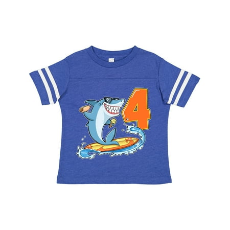 

Inktastic Fourth Birthday Surfing Shark with Hot Dog and Ice Cream Gift Toddler Boy or Toddler Girl T-Shirt