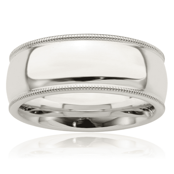 925 Sterling Silver 8mm Comfort Fit Half Round Milgrain Plain Classic Wedding Band Ring