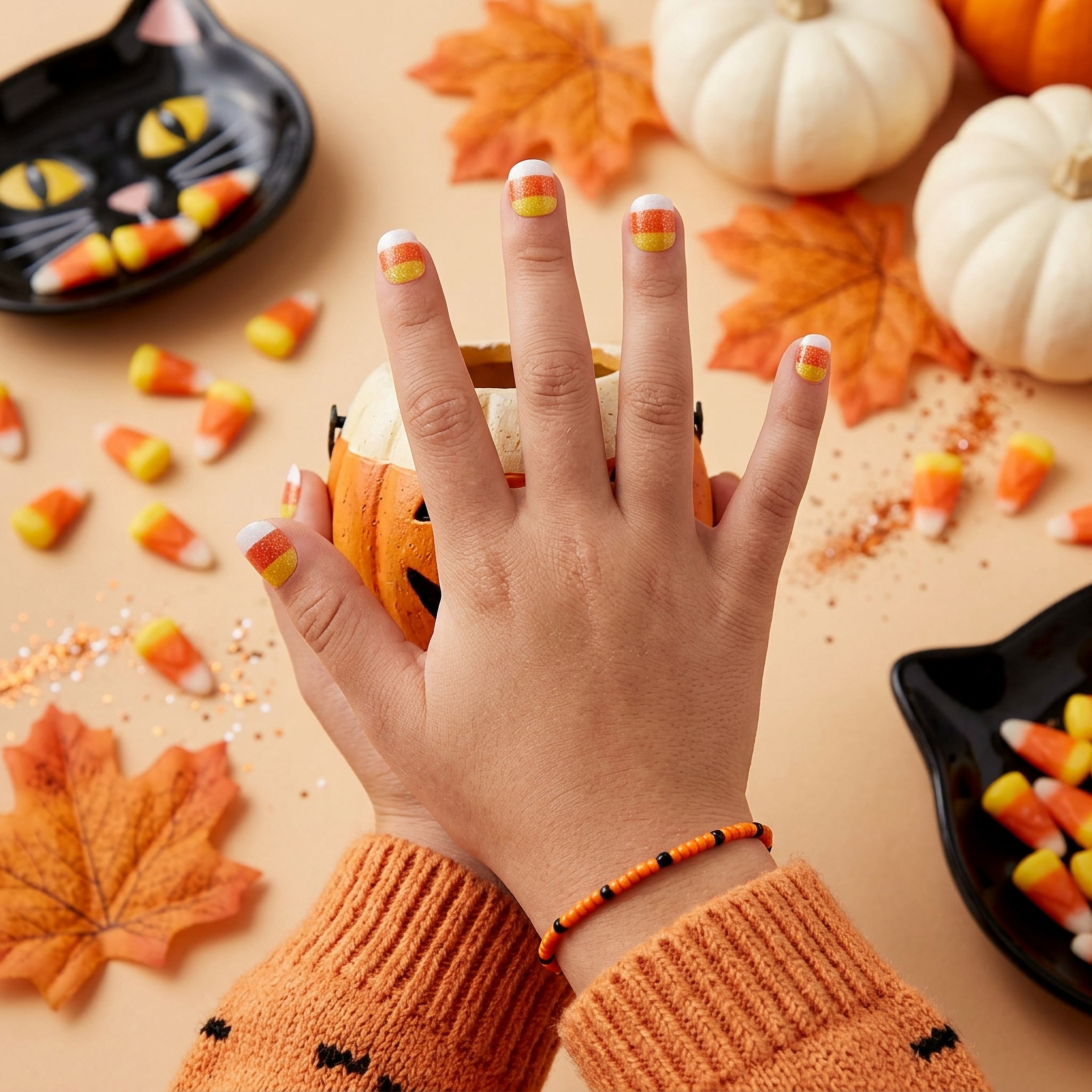 Expressions 24-Pack Self Adhesive Halloween Press-On Nails - Candy Corn
