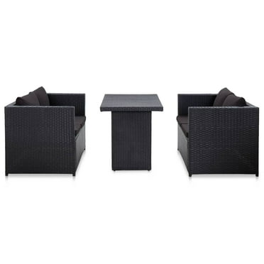vidaXL 3 Piece Patio Lounge Set with Cushions Poly Rattan Black