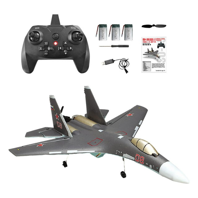 Avión de 6 ejes con Control remoto, avión profesional de 4 canales con mantenimiento de altitud - Avión teledirigido avanzado con control remoto y 3 baterías con luz