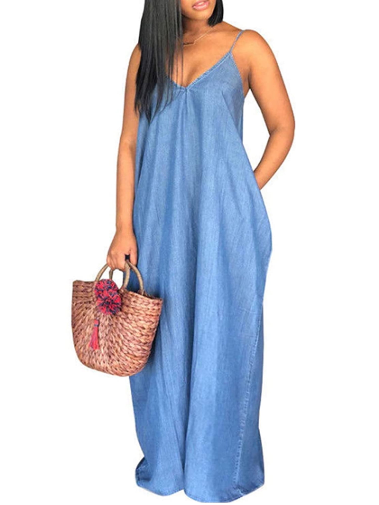 sleeveless denim maxi dress