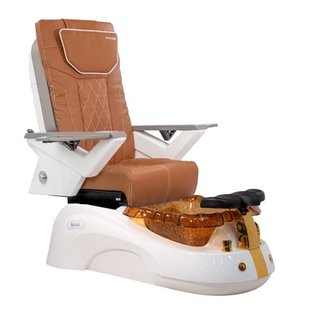 Siena FX Shiatsulogic Pedicure Chair White Gold Stylish Pedicure Tub w/ Discharge Pump & Pipe-Less Magnetic Jet Pedicure Spa, Cappuccino Cover Set