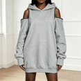 thumbnail image 6 of Women Hoodies Off-shoulder Hoodies Long Sleeve Plain Tunic Cold Shoulder Pullover Oversized Hooded Sweatshirt Women's Fall 2026 Outfits(Light Gray,XL), 6 of 8