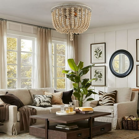 

FETCOI Vintage Chandelier Wooden Beads Pendant Lighting Light Fixture
