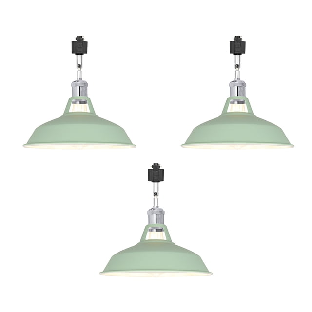 FSLiving H-Type Track Lighting E26 Base Industrial Adjustable Angle Lamp Green Metal Shade with Chrome Socket Track Light Fixture for Slope Ceiling Gimbal,Bulb and Track Not Included - 3 Lights