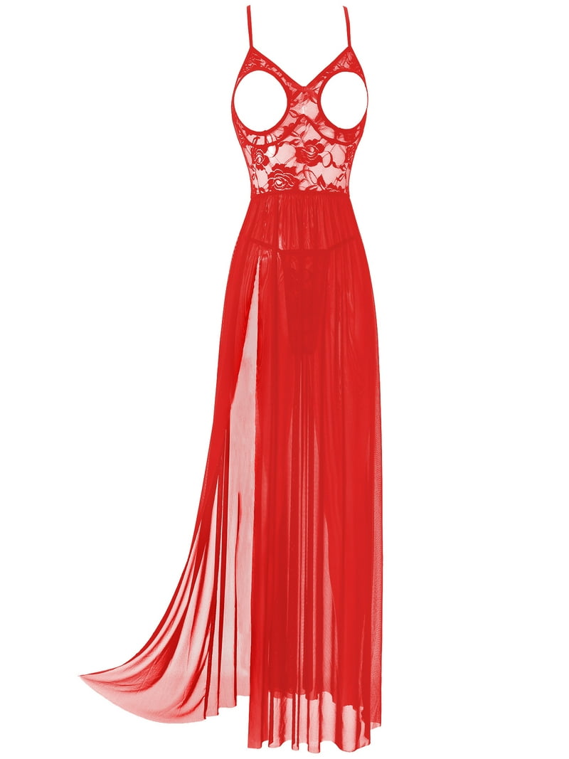 iEFiEL Womens Mesh Sheer Dress Nightwear Open Cups Lace