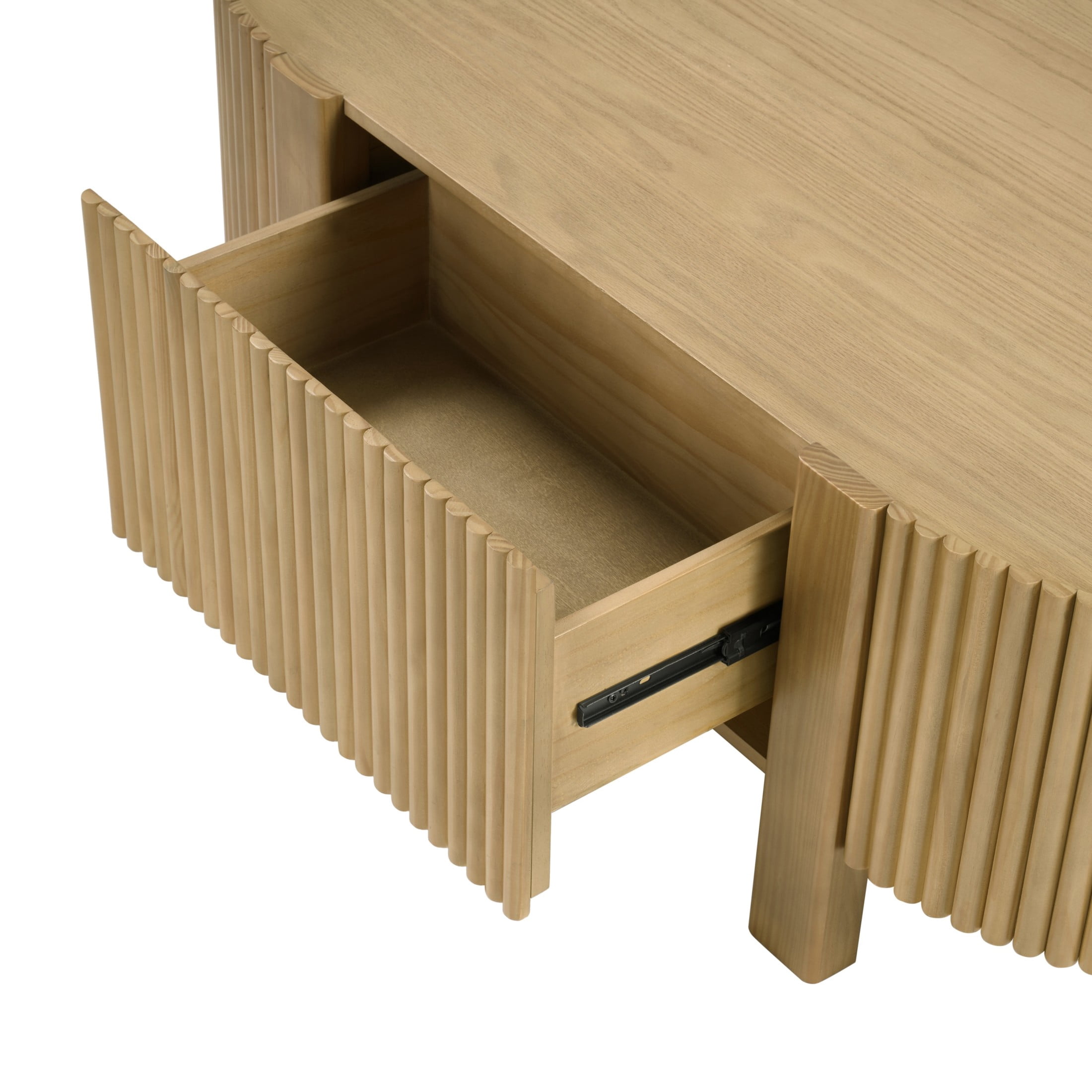 Christopher Knight Home 47" Modern Mid-Century Oval Fluted Coffee Table with Hidden Drawer, Natural