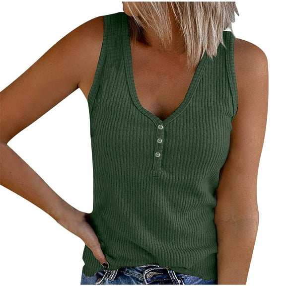Women Rib Tank Top Button Down Vest Trendy Sleeveless Knitwear Racerback Basic Tanks Camisole Summer