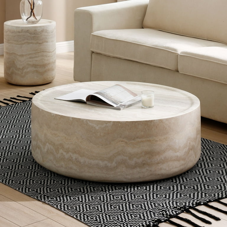 Kevinplus Set of 2 Faux MARS Pattern Round Coffee Tables for