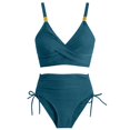 thumbnail image 4 of QURATI Swimwear Womens High Waisted Bikini Sets Swimsuits Crisscross Tie Back Bathing Suit Navy L, 4 of 7